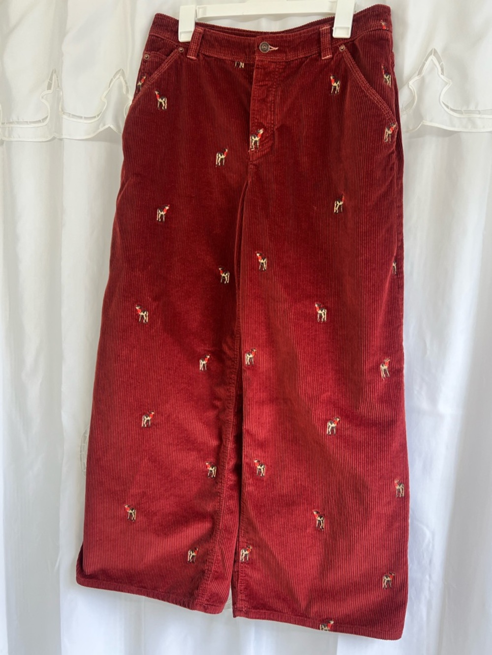 Free People We The Free Clifton Embroidered Corduroy Wide Leg Burgundy Size 29 - Picture 6 of 16